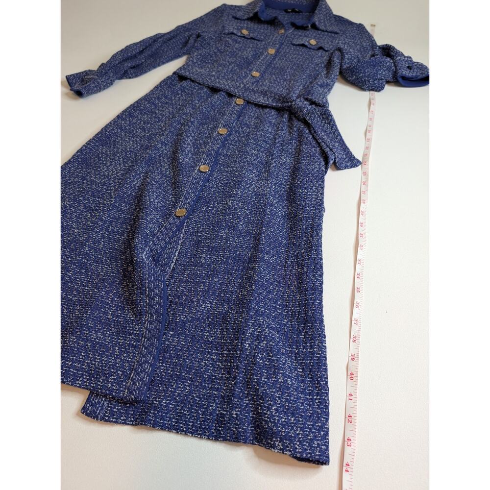 Misook Belted Tweed Knit Midi Dress - Starry Night Blue Size Small - Picture 11 of 12